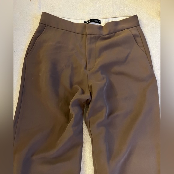 Zara Brown High Waisted Flowy Pants Size M - Picture 1 of 15